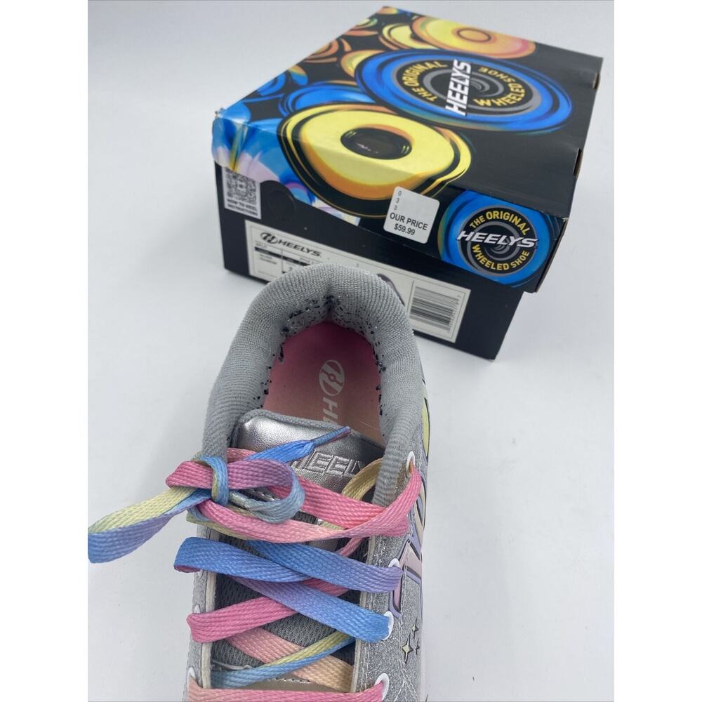 HEELYS Silver with Rainbow laces skate shoe Youth Girls Size 3 - Picture 11 of 15
